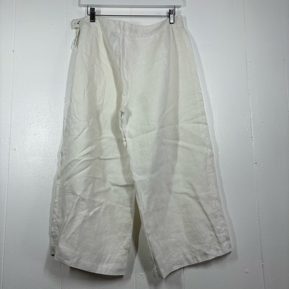 Lagenlook Linen White Trousers Pants Cropped Wide Leg Straight Womens 8 Coastal - Picture 4 of 11